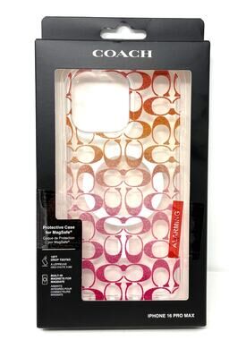 Coach iPhone 16 Pro Max Clear Case Pink Glitter Ombre Cs Logo Magsafe NIP